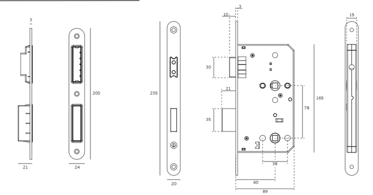 Дверний механізм JNF серія 850 78/60 WC IN.20.856