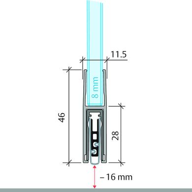 Поріг для скляних дверей Planet KG-F8 narrow, 834 мм